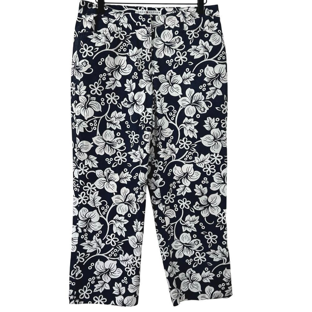Tommy Hilfiger Floral Crop Pants Preppy Coastal Capri Trousers Women 8